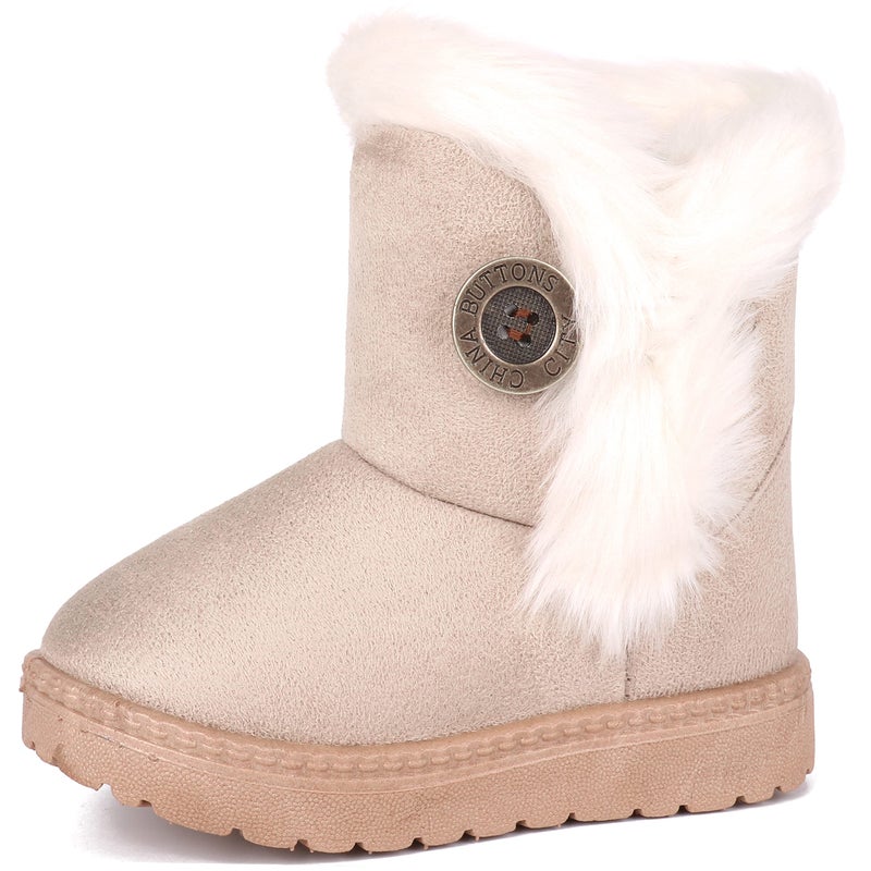 Femizee Toddler Girls Boots Warm Winter Snow Boots for Kid Boys Flat Button Size 6 Toddler,Beige 23 - Image 1